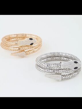 Gold or  Silver Crystal Snake Wrap Bracelet - Women Jewelry